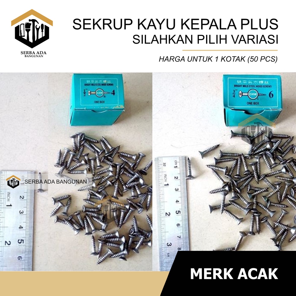 SKRUP KAYU 1/2&quot; X 4 (+) PLUS / (HARGA 1 KOTAK - TIDAK DIECER) TERMURAH