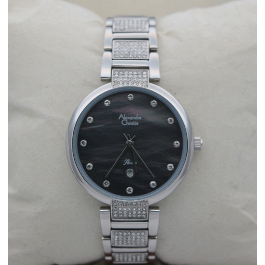 Jam Tangan Wanita Alexandre Christie Ac 2685 Silver Plat Hitam Original