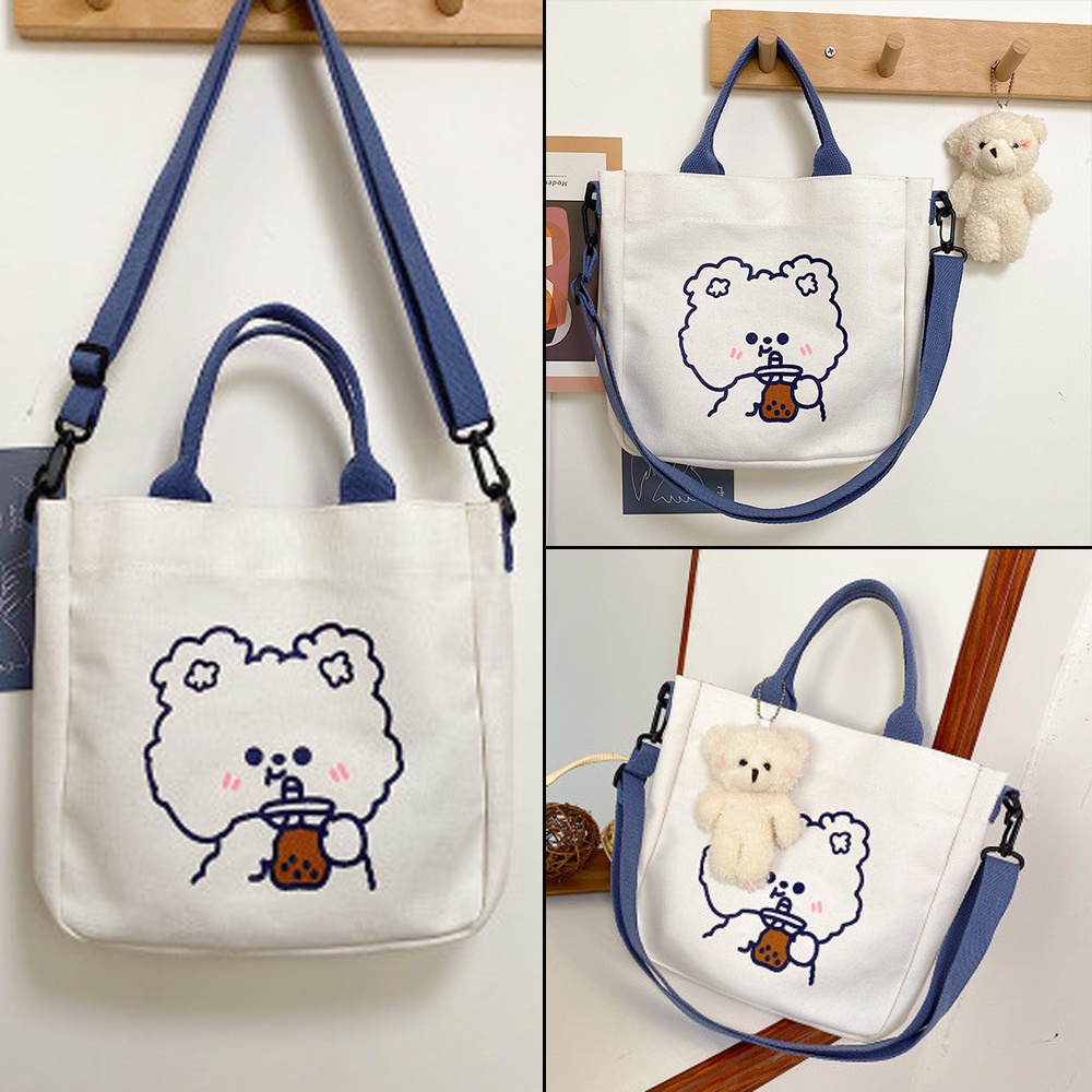 GELASA Tas Canvas Korea 2in1 Totebag Selempang FREE Gantungan boneka