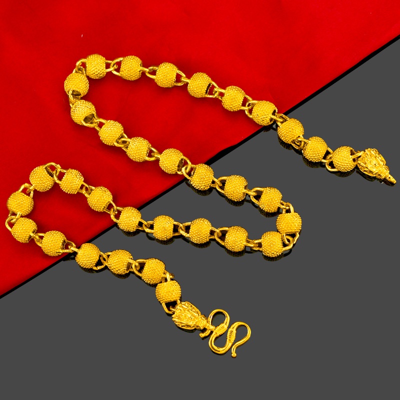 Kalung Manik-Manik Bulat Emas Emas Asli Kadar 375Desain Buddha Unik Gaya Korea Untuk Pria