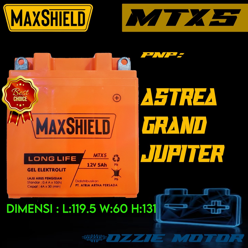 ACCU AKI BATTERY KERING MAXSHIELD MOTOR MTX5 SMASH ASTREA JUPITER MIO