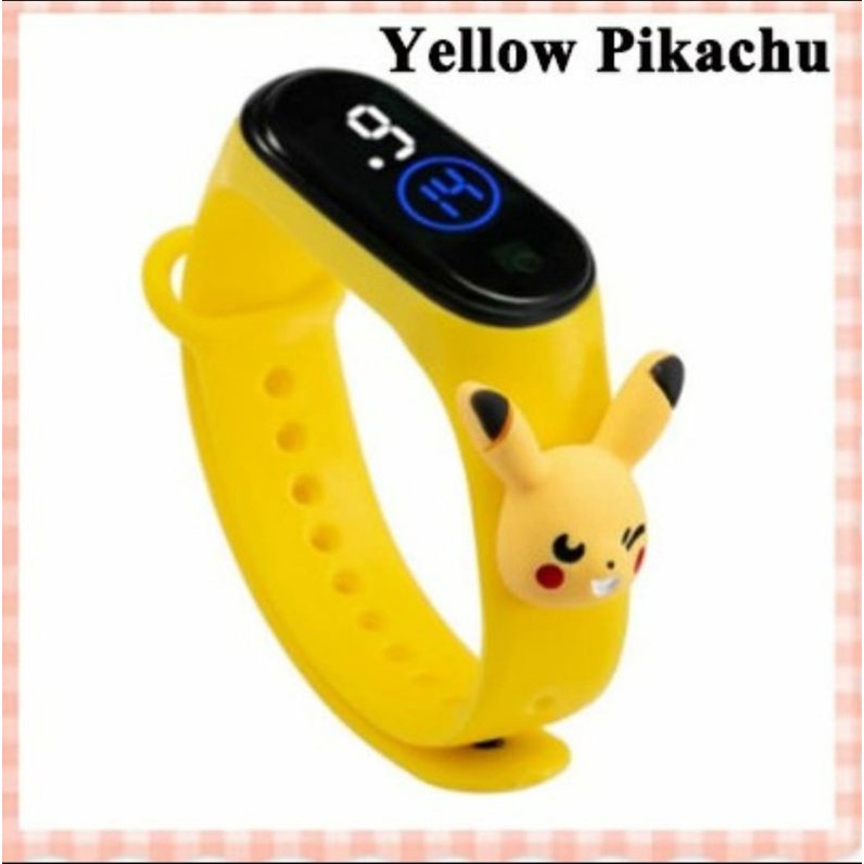 Jam tangan anak Elektronik LED display Tahan Air karakter motif kartun lucu  bahan rubber-Pikachu