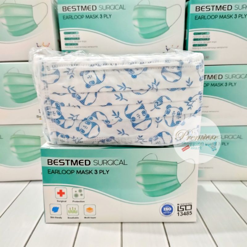 READY Masker Earloop BestMed 3 Ply - Medis Headloop Best Med Box isi 50 pcs-PANDA
