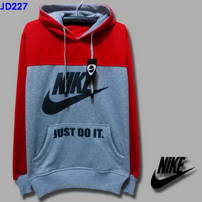 JAKET SWEATER JUST DO IT Hoodie Merah - Abu Muda