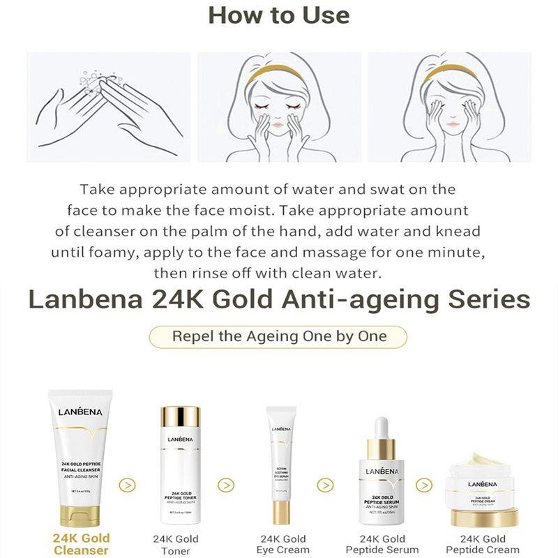 Lanbena 24k Gold Facial Cleanser -  Sabun Pembersih Wajah Peptida Emas 24k 100g