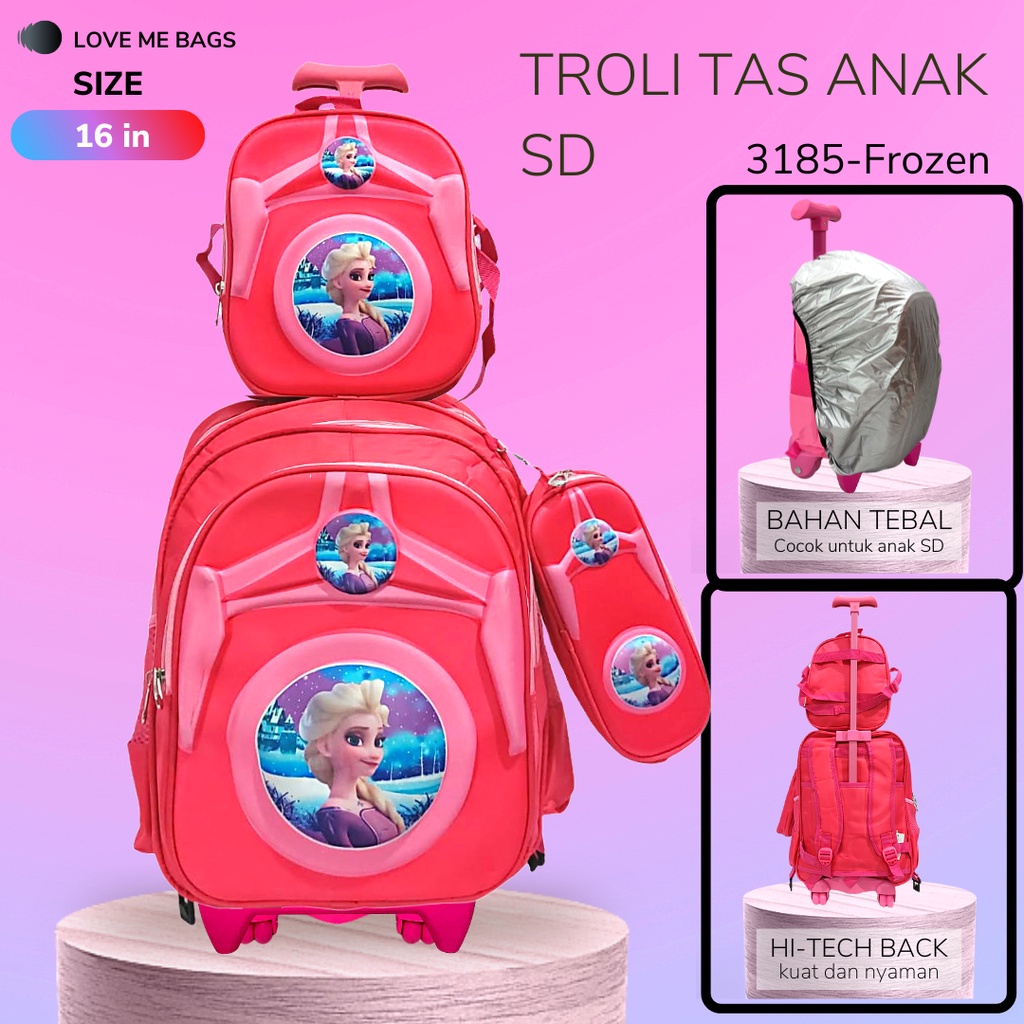 LMB Tas Troli Anak Sekolah SD Perempuan Import 3in1 Set Bahan Nilon Premium Karakter Kartun Lucu Kuat dan Nyaman Dipakai