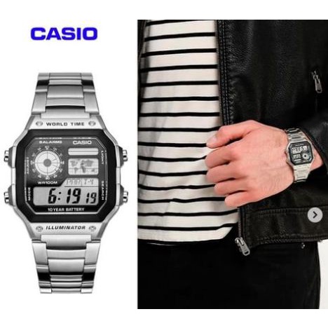 [PROMO] Casio AE-1200WHD-1A / AE 1200WH Digital Jam Tangan Pria Original Stainless Steel Strap Garan