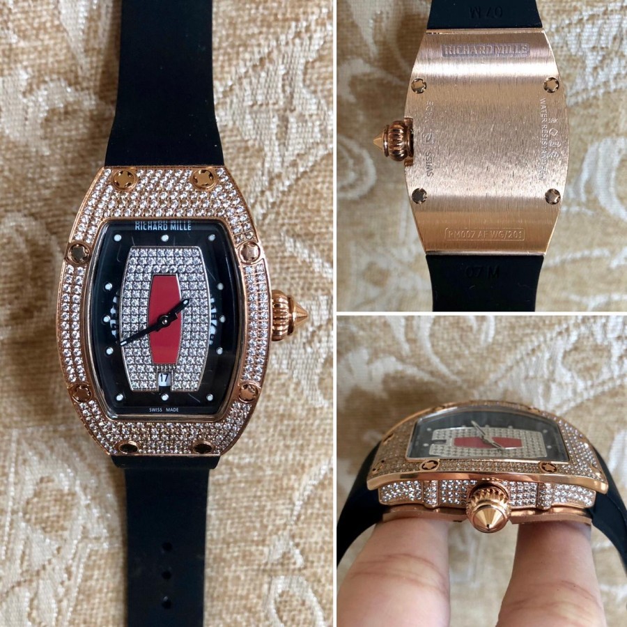 Hot Sale Jam Tangan Wanita RM 007 Diamond Rosegold Black Garansi 1th