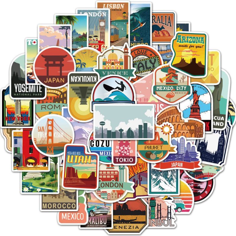 

[ , ] 3pcs Stiker Graffiti Wisata Luar Negeri untuk Phone, Koper dll