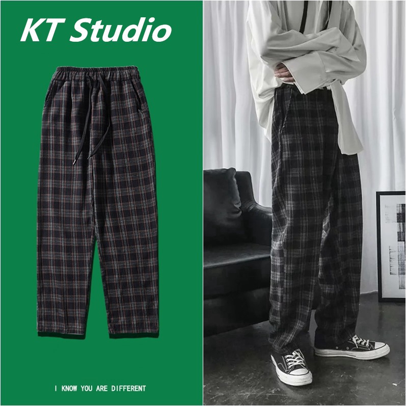 Pria Jogging Celana Kotak Kotak Pria Hitam Celana Nyaman Musim Panas Kasual Streetwear Celana Longgar Jepang Fashion Sweatpants Shopee Indonesia