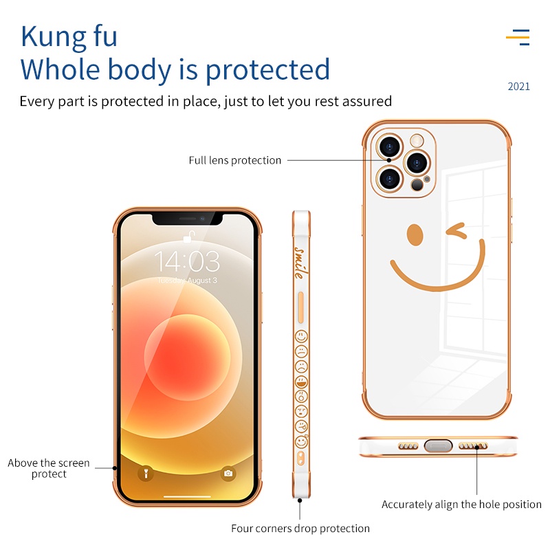 Smiley Electroplating casing iPhone 11 12 Pro Max XS X XR 7 8 Plus 12Mini SE 2020 Side pattern shockproof full cover soft shell iPhone case