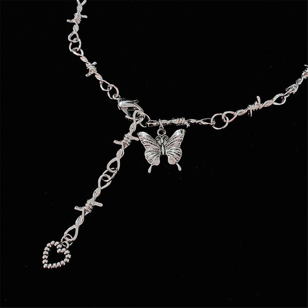 Lily Butterfly Pendant Kalung Streetwear Rantai Bola Stainless Steel