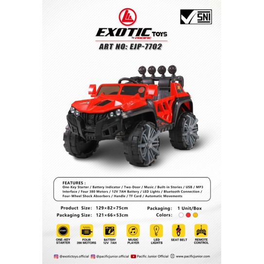 Mainan Mobil aki anak Exotic Toys Jeep EJP-7702- Merah With Remote Control Off road Murah