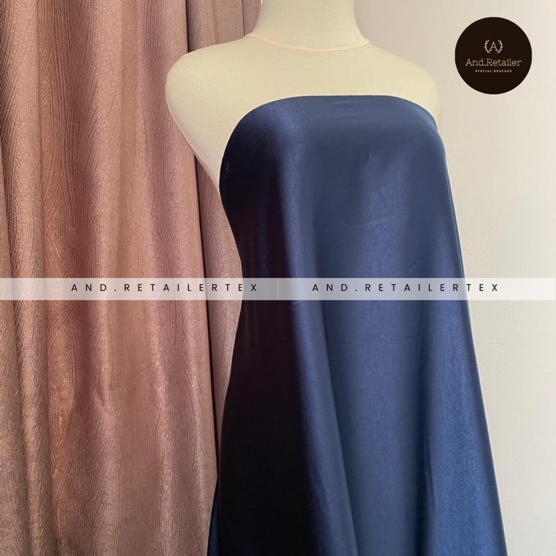 Kain Satin Maxmara Pure Silk Original Warna Navy Blue Biru Dongker