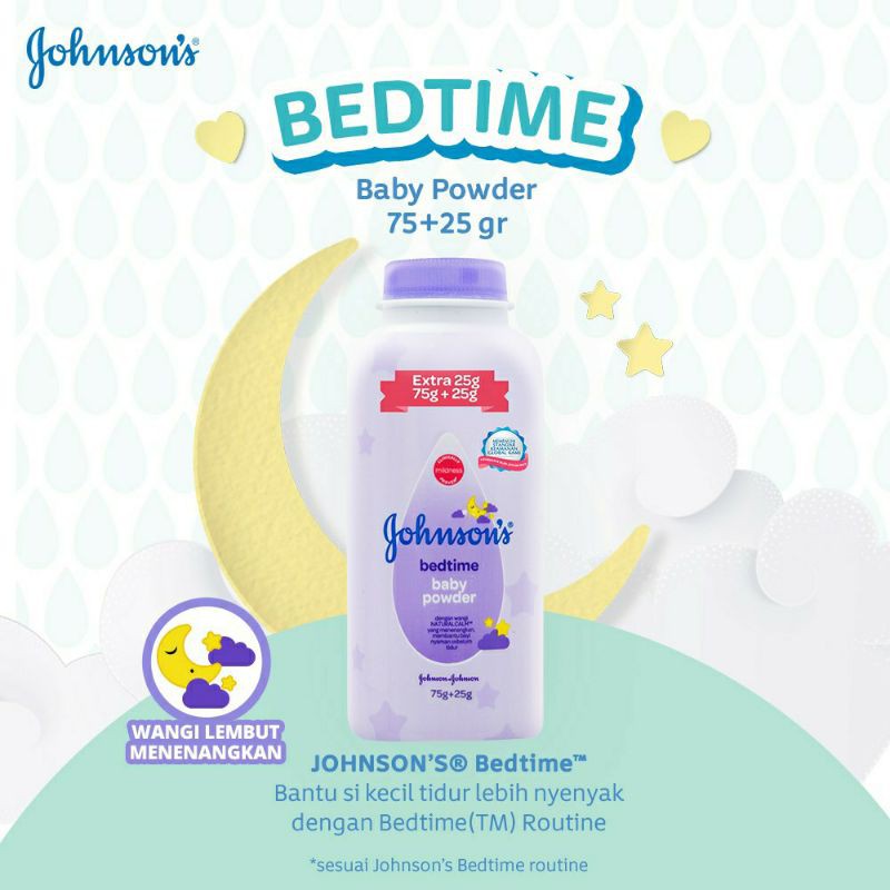 Johnson's Bedak Bedtime Extra Fill 75g+25g / Milk+rice 75g+25g/ Blossoms Pink 75g+25g /ActiveFresh