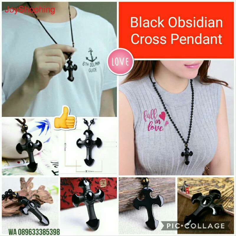 Kalung Salib Obsidian Black