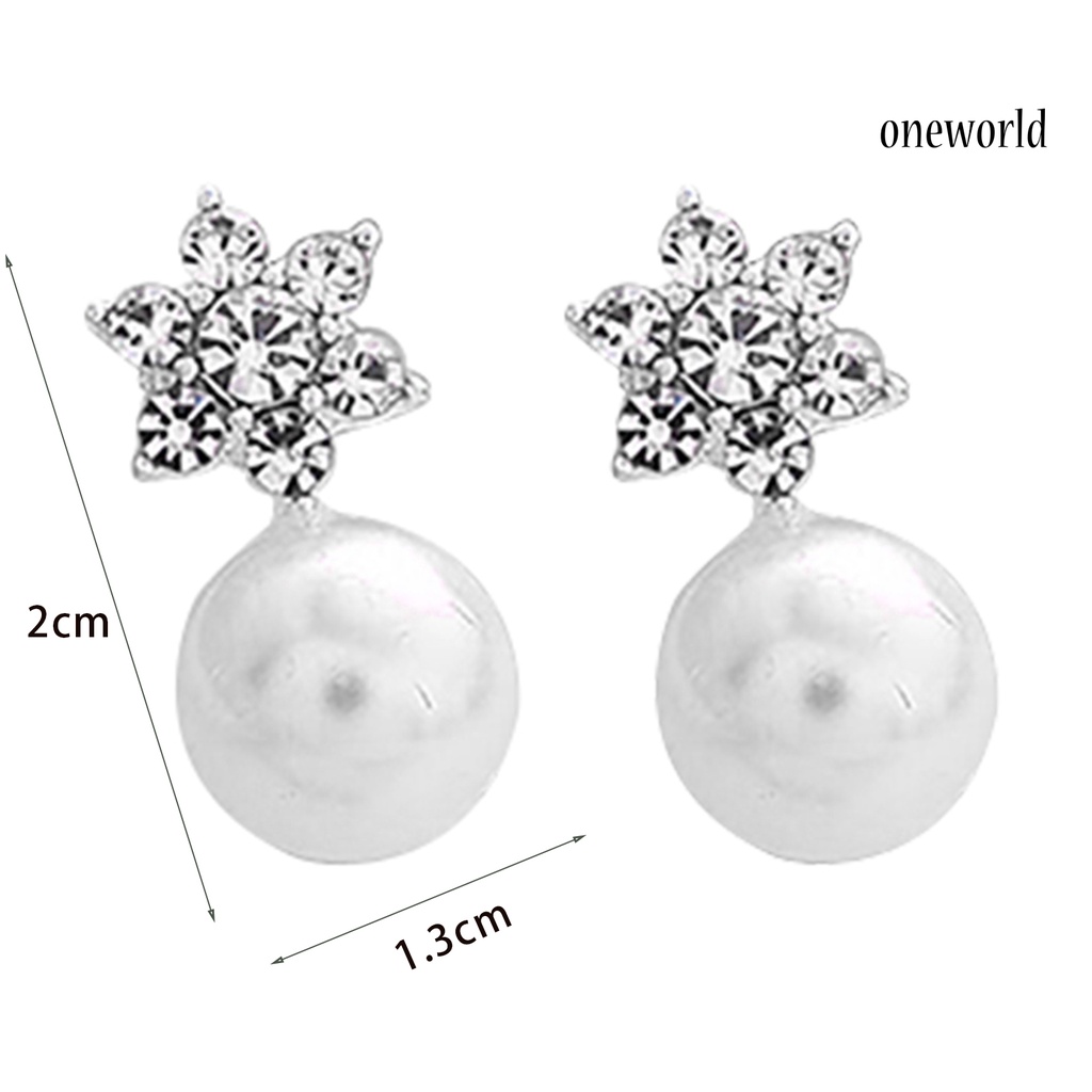 OW@ 1 Pair Cute Snowflake Shape Faux Pearl Earring for Banquet