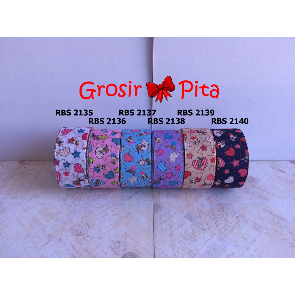 

(25 yard) Pita Satin Motif Love RBS 2135,2136,2137,2138,2139,2140 | Toko Bahan Craft | Grosir Pita