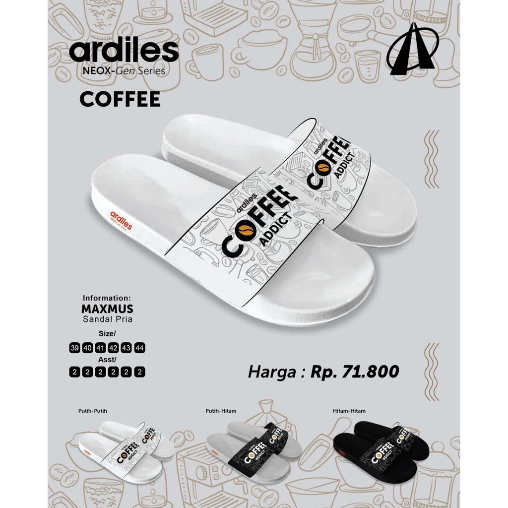 Ardiles COFFEE - Sandal Kasual / Selop / Santai Pria Slip On Ardiles Original