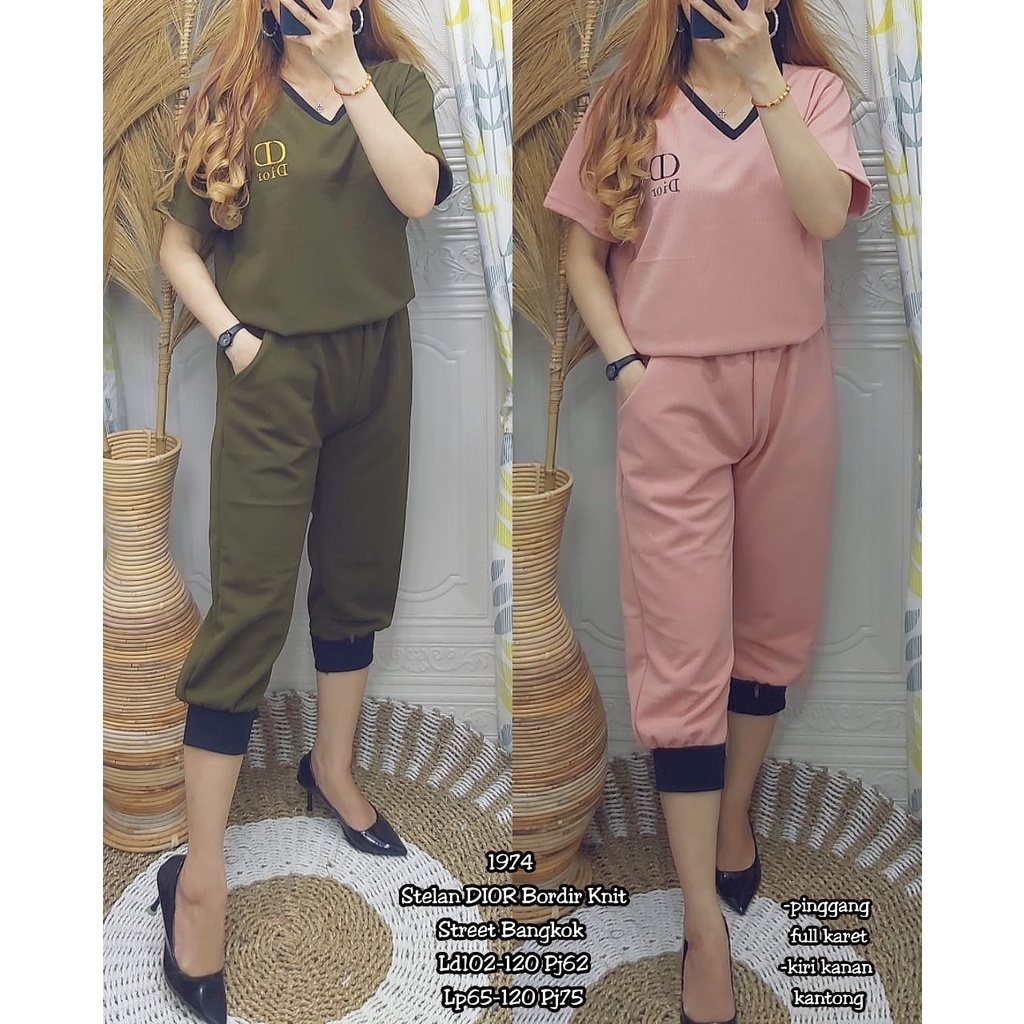 New 1974  Stelan DIOR Knit Street Bangkok | Setelan Celana Jogger | Set Atasan Import Lengan Pendek 