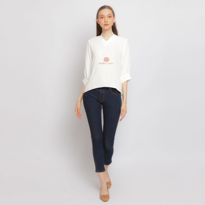 Baju Atasan Wanita Korean Style Kekinian Blouse Bahan Linen &amp; Polyester