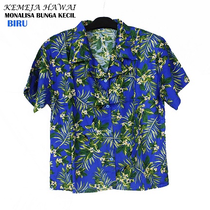 FORTGLASS MONALISA ASTER Baju Pantai Wanita Kemeja Hawai Bali Cewek Lengan Pendek Motif-BUNGA KECIL BIRU