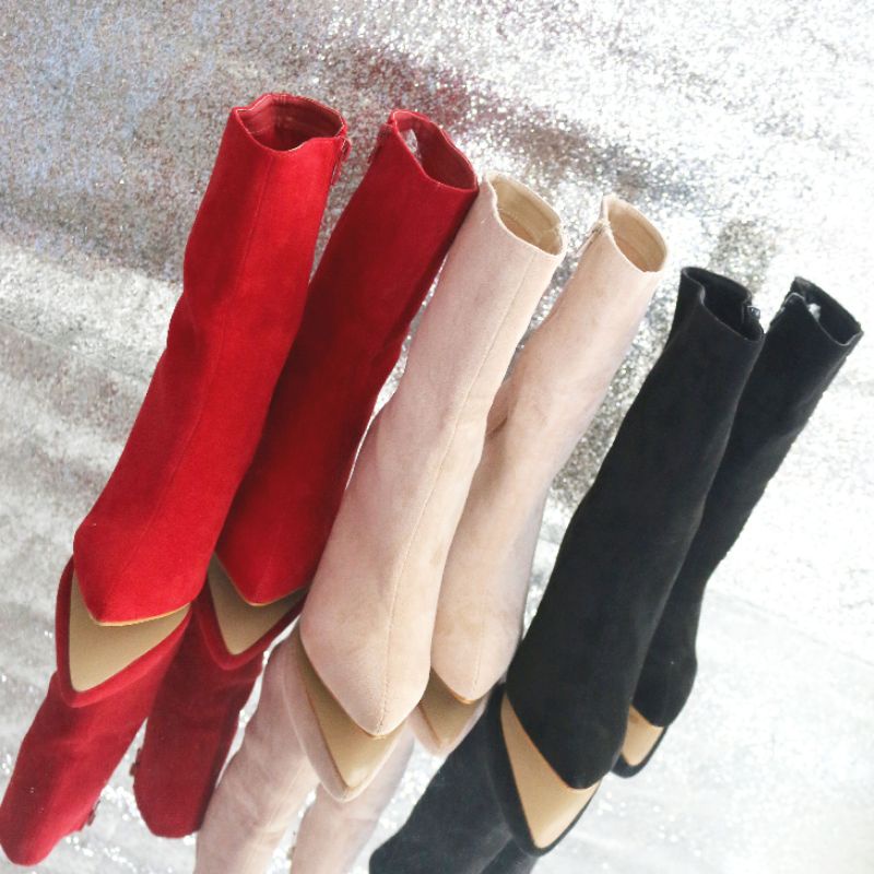 RECOMMENDED YKshoes 1697 heels 9cm angkle boots big chunky boots red cream black hak kaca clear