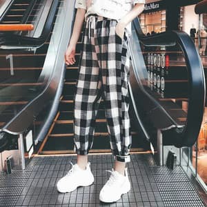 TBI Celana Joger Unisex Kotak Kotak Plaid Street Wear Jogger Harem Korean Style Pants BTS