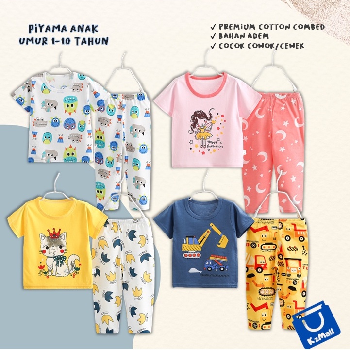 Setelan Tidur Anak 100% Katun Premium Umur 1-10 Tahun / Lengan Pendek &amp; Celana Panjang / Piyama Anak 03