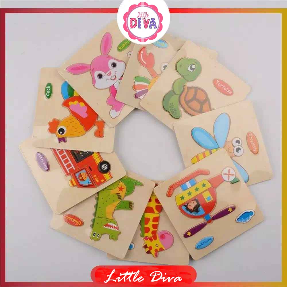 Puzzle Kayu MAINAN EDUKASI Anak Seri Hewan 3D Education Toys Puzzel Kayu susun Jigsaw Edukatif Lucu Murah Wooden Toys