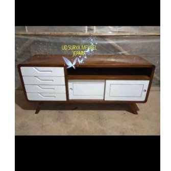 Bupet bufet tempat tv meja konsol untuk tv warna kombinasi putih retro kayu jati