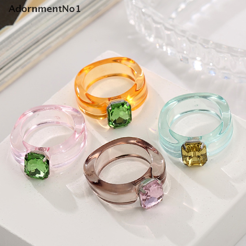 (AdornmentNo1) Cincin Geometri Aksen Kristal + Berlian Imitasi Bahan Resin Untuk Perhiasan Wanita