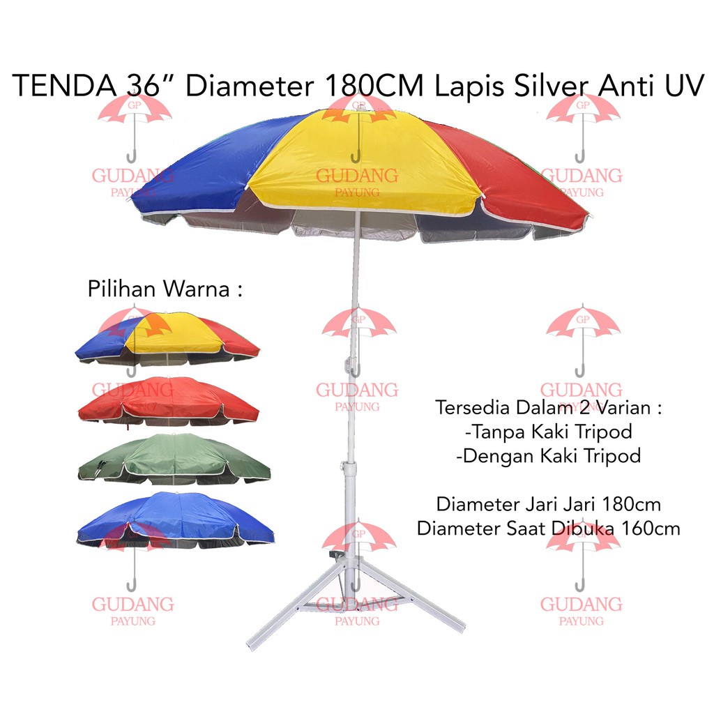 Jual Payung Tenda Pantai Jualan 36 Inch Diameter 180 Cm ANTI UV DALAM LAPIS SILVER Shopee