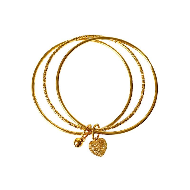 Enxi Gelang Sansheng III Emas Berongga Gelang Hati Cinta 18k Emas Gelang Wanita Hadiah Liburan Terbaik  812G1#