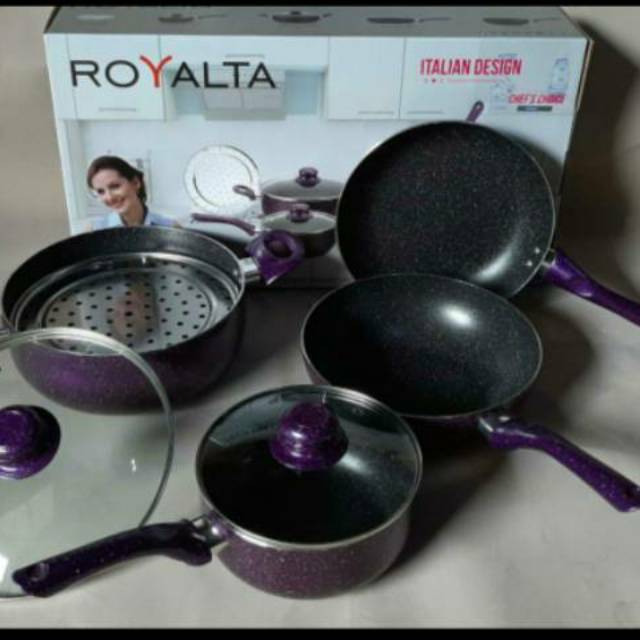 Panci  , Q2 7206  , VIPPO  1834  , ROYALTA  , 7 PCS  Kukus , Wajan penggorengan anti lengket  set italian cookware set steamer3