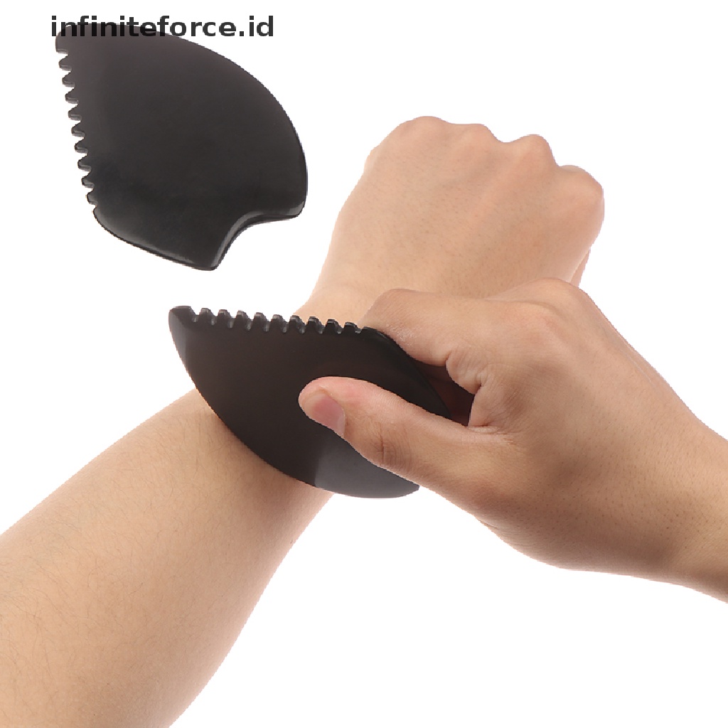 (infiniteforce.id) 1pc Alat Pijat Gua Sha Bahan Batu Bian Alami Warna Hitam