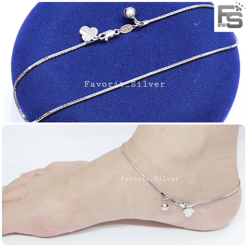 GELANG KAKI PERAK ASLI SILVER WANITA 925 LAPIS EMAS PUTIH MODEL ITALISANTA ,- PERHIASAN PERAK WANITA