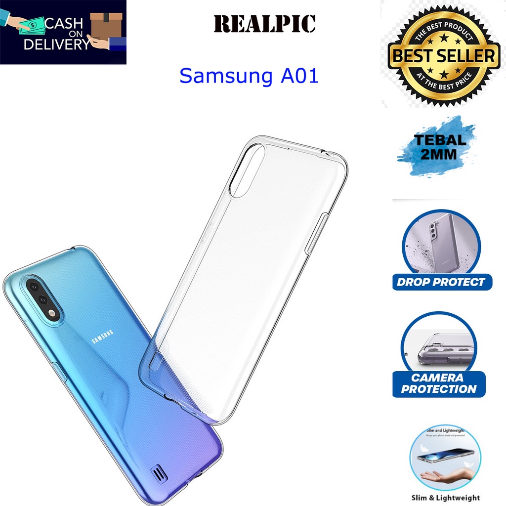 Case Samsung Galaxy A01 Casing Clear HD KETEBALAN 2MM BENING TRANSPARAN TPU Premium Softcase