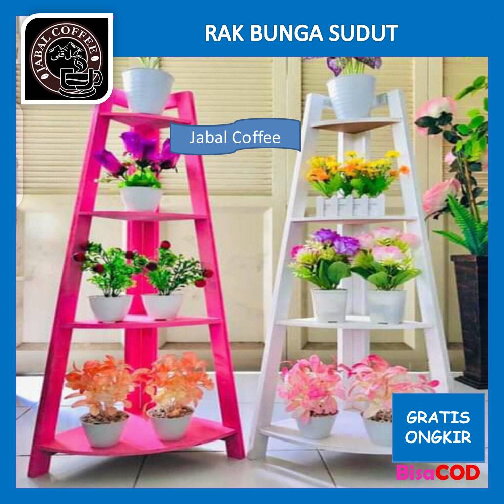 Rak Bunga Minimalis Kayu Warna / Rak Bunga Sudut Hiasan Dinding / Rak Bunga Susun Kayu Warna