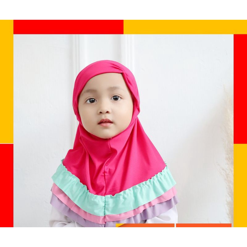 JILBAB ANAK BAYI LUCU 0-3 TAHUN LOL LED MUSIK / HIJAB BAYI ARSYI PELANGI LOL LED MUSIK