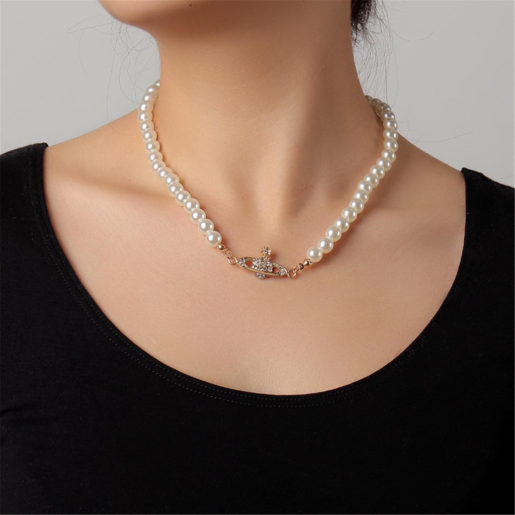 Top Choker New Imitasi Mutiara Elegan Liontin Planet