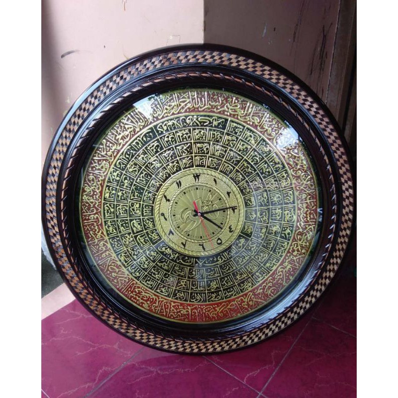 Kaligrafi Jam Besar Hiasan Dinding Asma'ul Khusna Bulat Pelengkap Interior Diameter 75cm