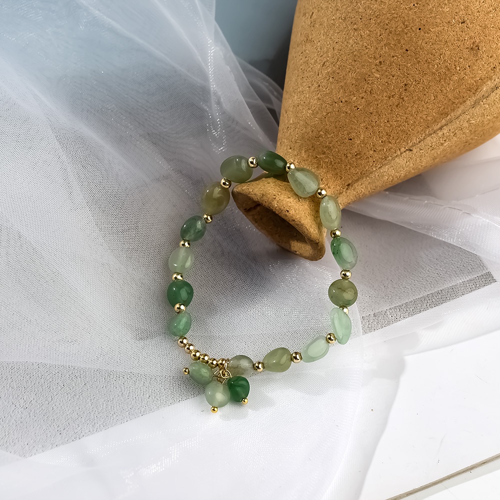 Gelang Manik-Manik Batu Giok Aventurine Alami Gaya Bohemian Untuk Pria Dan Wanita