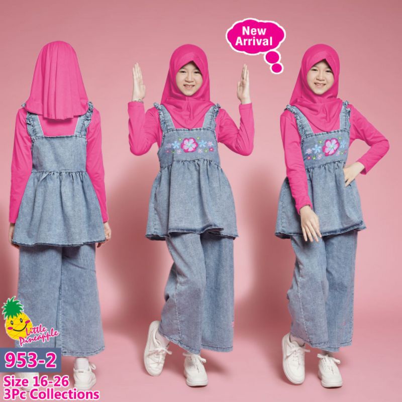 setelan celana jeans anak perempuan abg muslim 9-15 Tahun Little Pineapple setelan baju muslim anak 