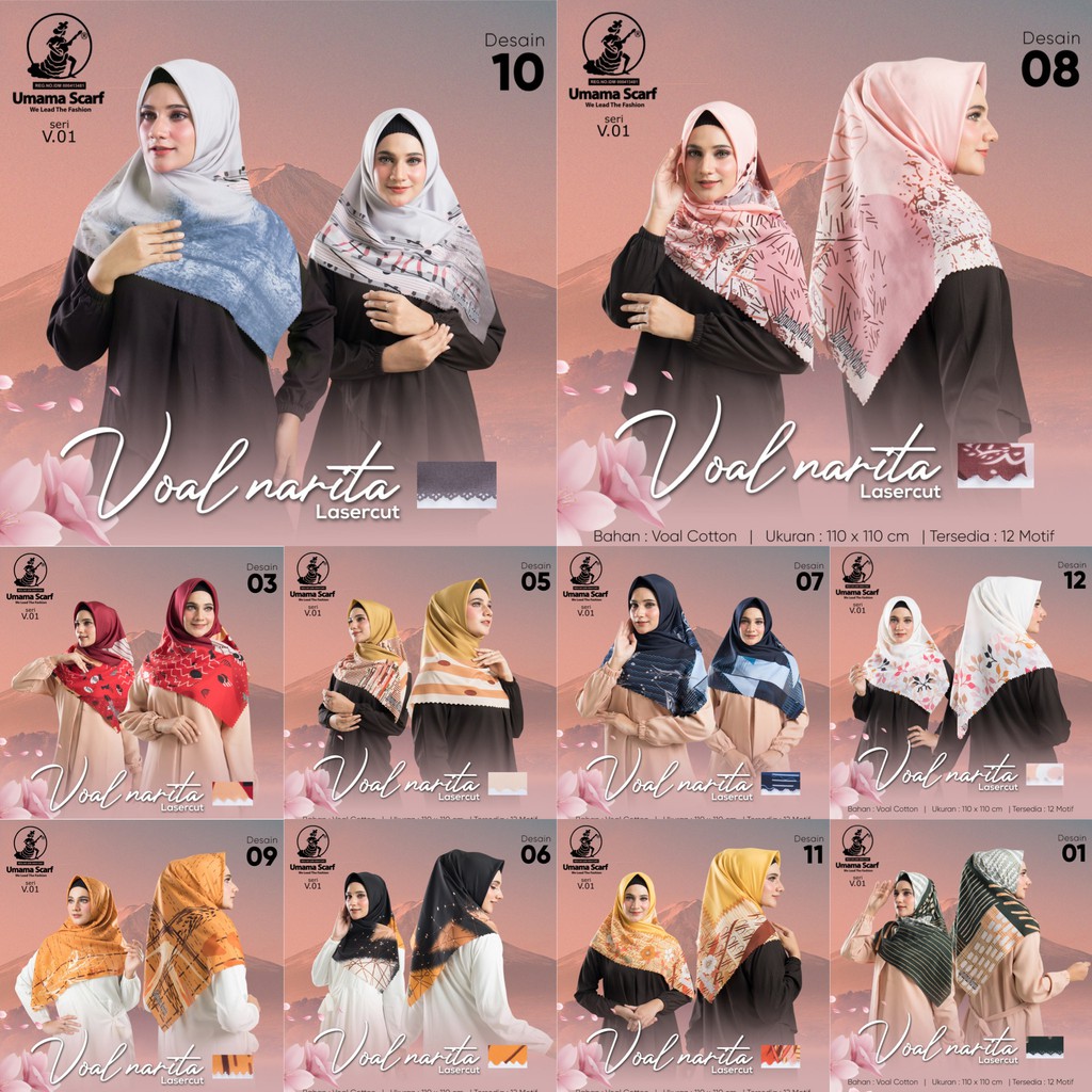 Jilbab segiempat Umama Narita Lasercut grosir jilbab hijab umama