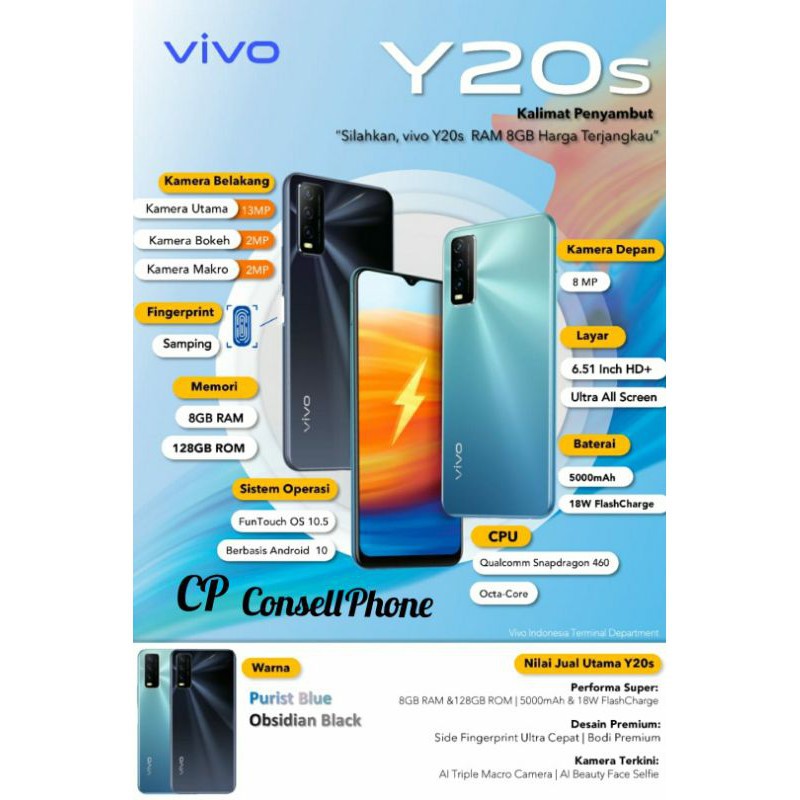 vivo y20s/vivo y20 8 128 hp/vivo y20s g, Snadpdrgon 460, 5000mAh Baterai, 6.51 inci,COD, Gratis Ongk