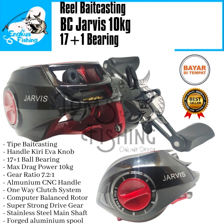 Reel Pancing BC Baitcasting Jarvis 7.2:1 Handle Kiri (17+1 Bearing) 10kg Power Murah - Engkus Fishing