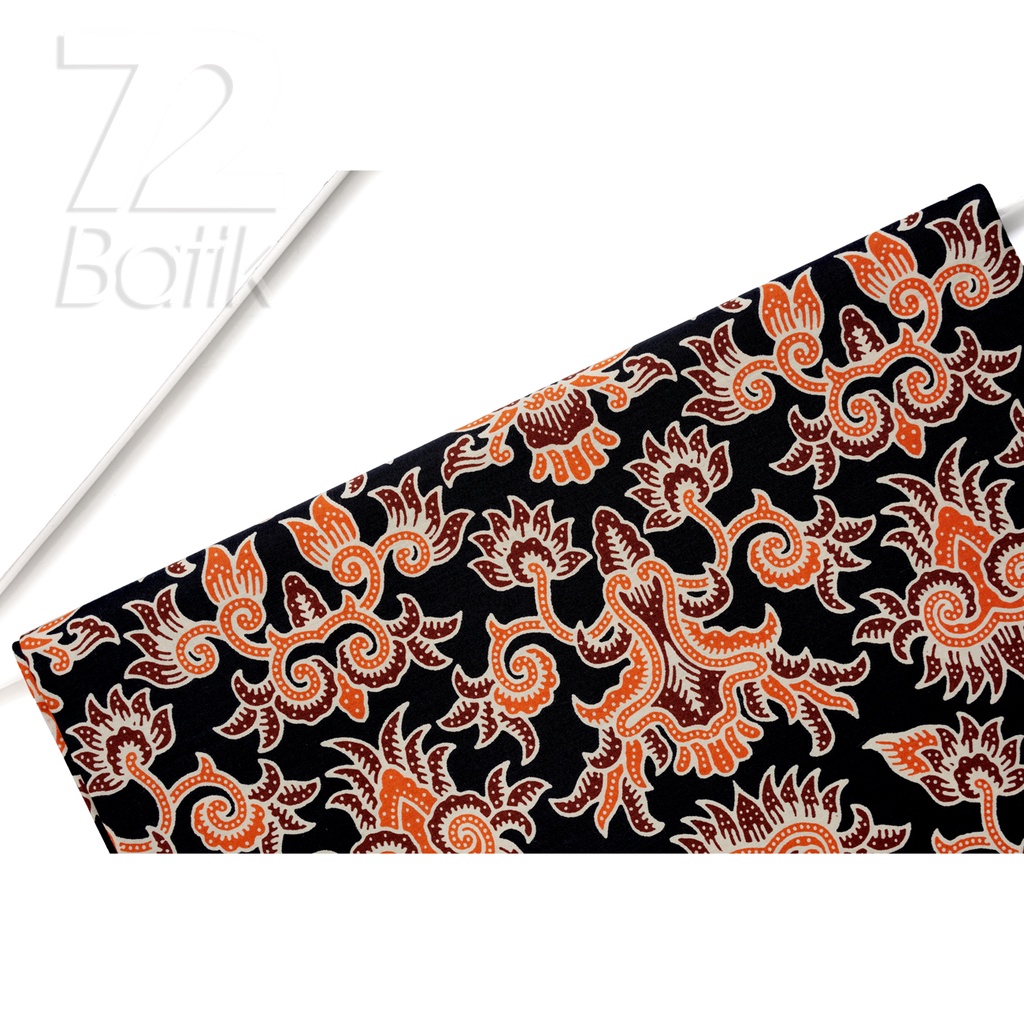 BAHAN BATIK PREMIUM Katun Motif Arum Sari Warna Orange Oranye Hitam Item Putih 722367 Cap 72 Jarik Jarit Samping Kebat Panjang Batik Katun Modern Premium Bahan Seragam Batik Pernikahan Kantor Keluarga Murah Kamen Jadi Batik Bali Lembaran