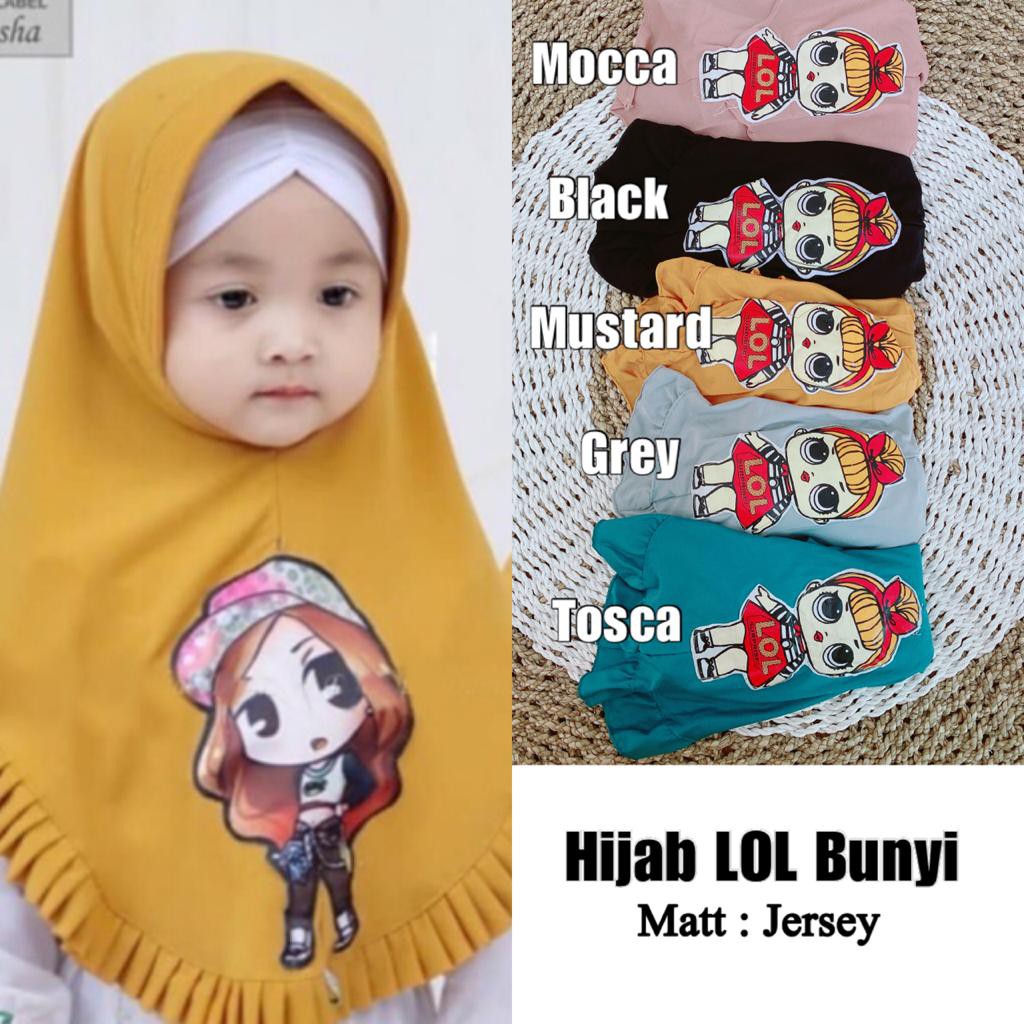 LOL JERSEY PET ANTEM ANAK 4-10TAHUN INSTANT HIJAB JILBAB KHIMAR BERGO KERUDUNG