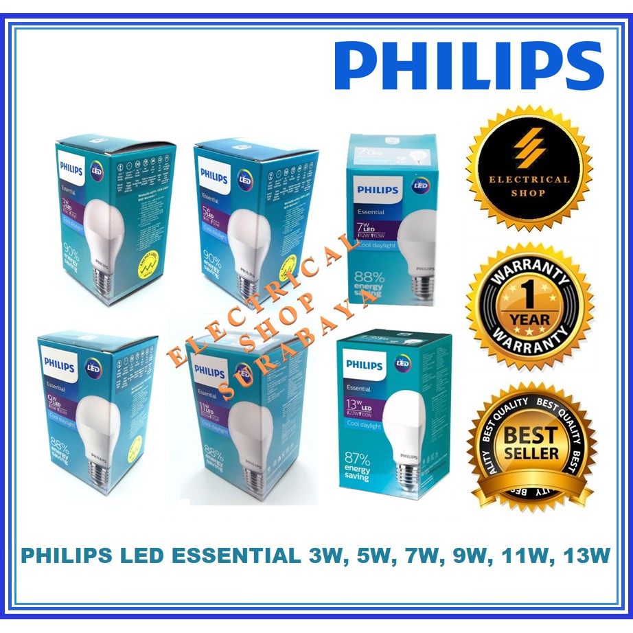 LAMPU LED BULB PHILIPS 3 W - 15 WATT ESSENTIAL ESS (GROSIR) 3W 5W 7W 9W 11W 13W 15W BOHLAM PUTIH KUNING 5 7 9 11 13